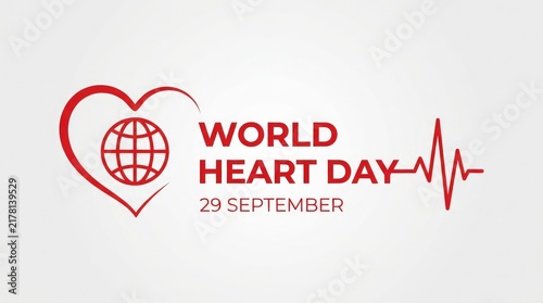 World heart day concept with globe inside a heart shape and ekg line