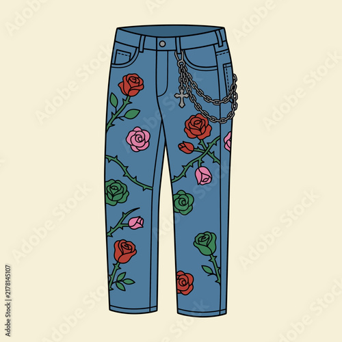 Fashion Jeans with Rose and Cross Charm