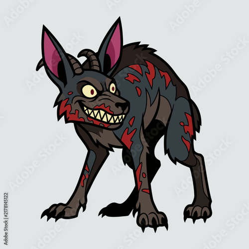 Fierce Cartoon Monster Dog with Horns