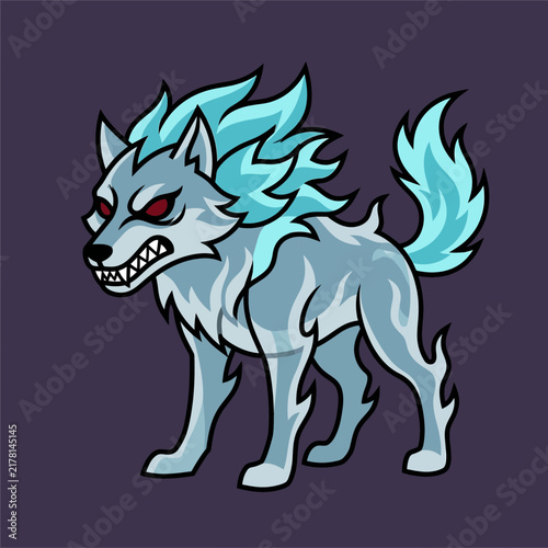 Fantasy wolf with glowing blue mane and tail