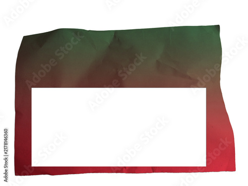 Crumpled paper texture with green to red gradient isolated on transparent background