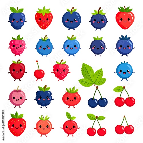 Colorful fruit and vegetable icons set illustration.