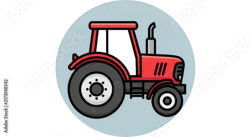 Red tractor on blue cloud background isolated on transparent background