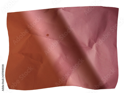 Crumpled pink paper sheet with soft shadows isolated on transparent background