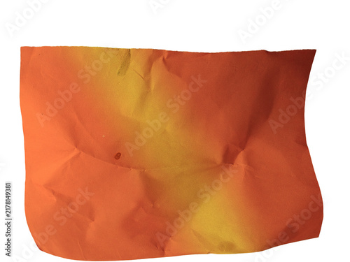 Crumpled orange and yellow paper texture background isolated on transparent background