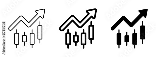 Stock Market Growth Icons, Financial Trading Charts, Upward Trend Arrows