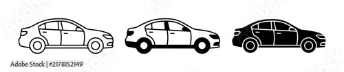 Car Icons, Sedan Silhouettes, Automotive Vector Graphics