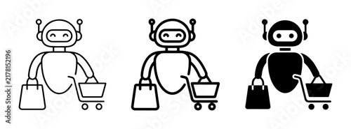 Robot Shopping Icons, AI E-commerce Assistant, Digital Assistant Shopping