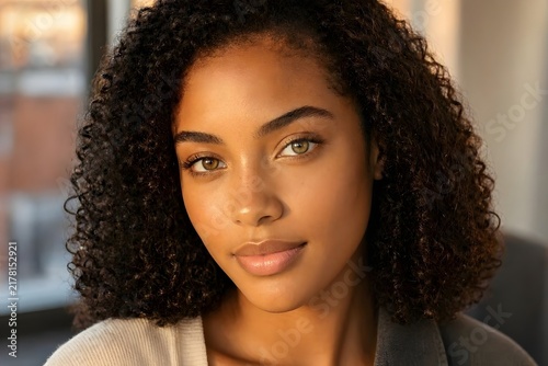 Young Mixed Race Woman With Heterochromia and Radiant Skin. Diversity and unique beauty concept.