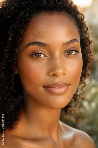 Young Mixed Race Woman With Heterochromia and Radiant Skin. Diversity and unique beauty concept.