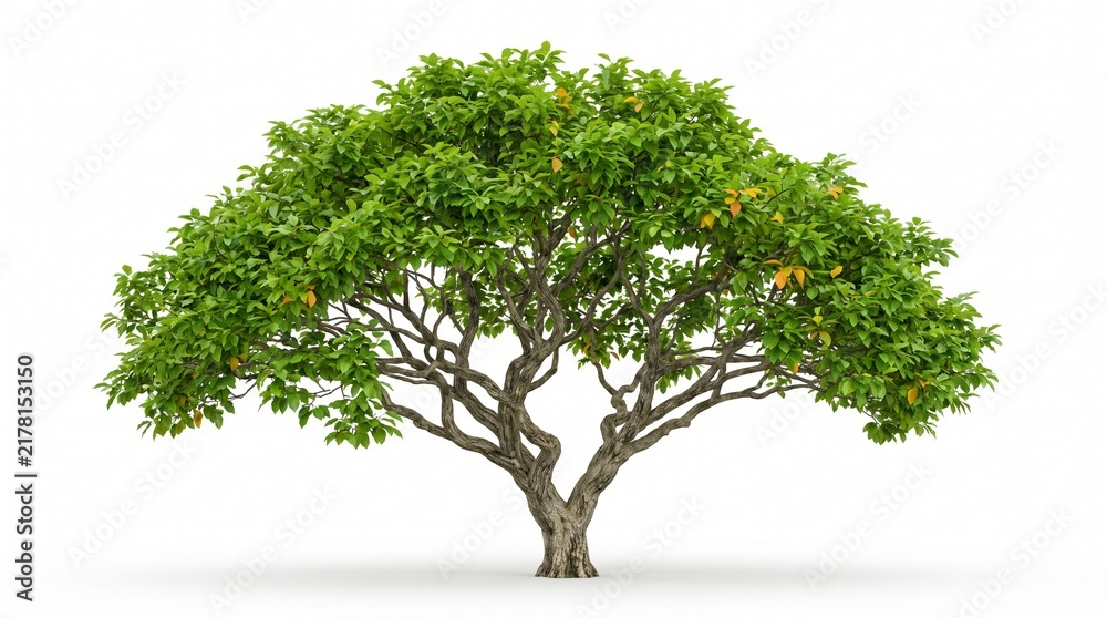 Obraz premium Large green tree isolated on pure white background for clean design and nature projects