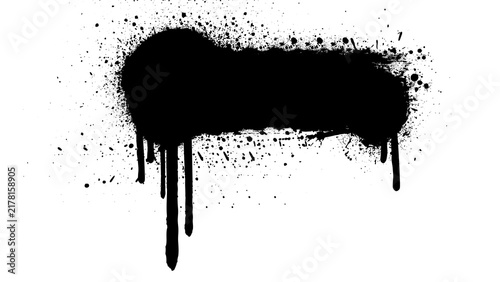 Black spray paint banner with dripping paint effects Grungy aerosol splatter and ink drips on transparent background Isolated vector texture element