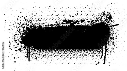 Black spray paint banner with ink splatters and grunge texture Isolated on transparent background Graphic design element for urban street art style
