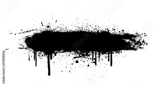 Black paint splatter banner with ink drips Grunge spray texture and artistic droplets Graphic asset isolated on transparent background