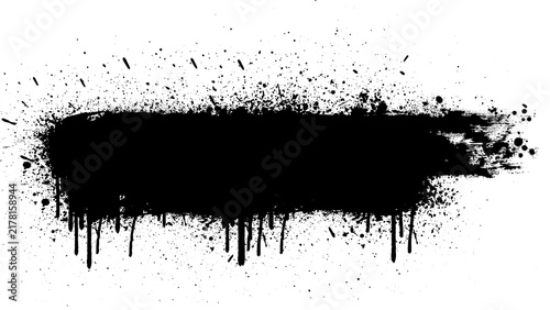 Black spray paint banner with dripping ink effects Grunge textured splatter element isolated on transparent background for graphic design