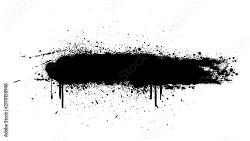 Black spray paint banner with splatters and drips Textured horizontal ink smudge and graffiti stroke isolated on transparent background Graphic asset