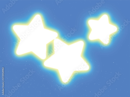 Trio of soft glowing yellow stars floating in vivid blue sky vector illustration
