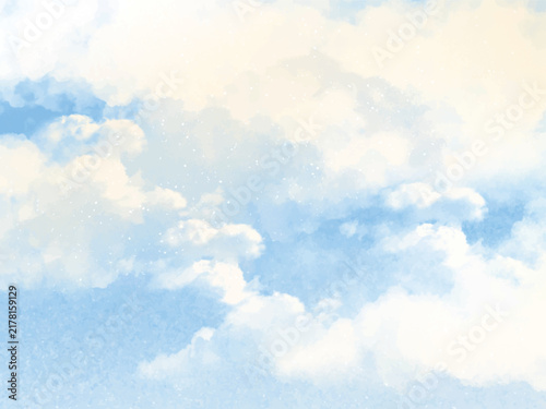 Serene blue sky with soft golden clouds and gentle white specks vector illustration