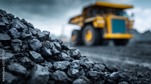 Coal mining industry with heavy machinery in the background