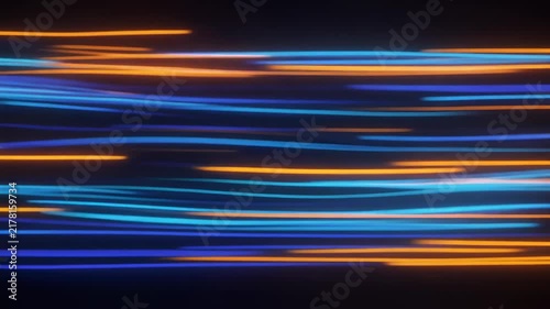 horizontal streaks of blue, orange, and multicolored light, shaking dynamic motio