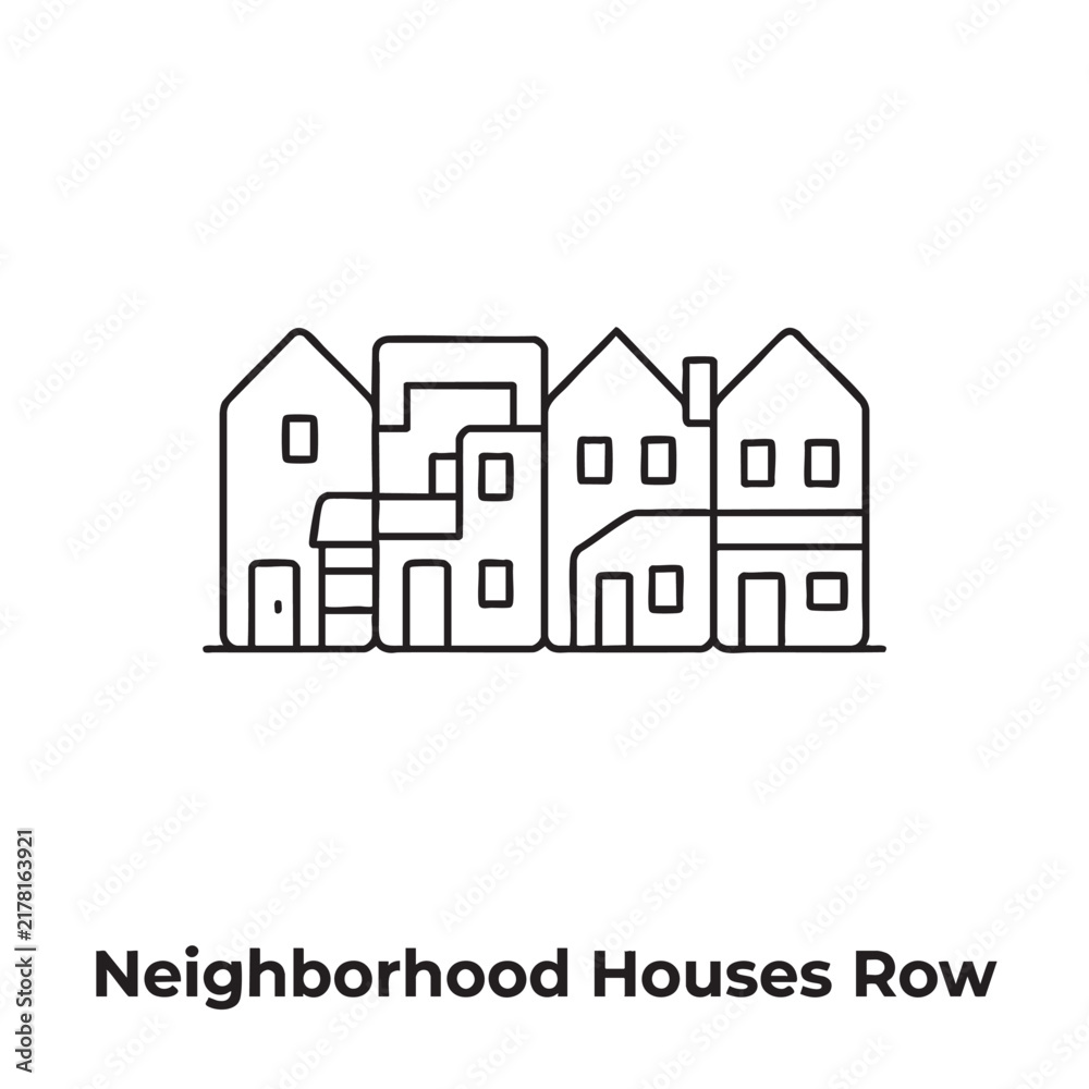 Fototapeta premium neighborhood houses row outline art vector icon, a simple illustration of residential