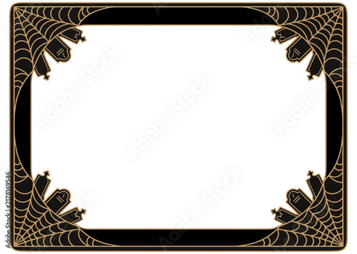 Canvas Print Halloween Gothic Frame Vector Decor with Spider Webs and Gravestone Corner Ornam