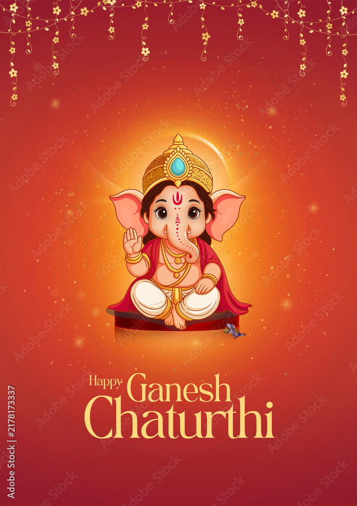 Fototapeta premium Ganesh Chaturthi Red and Gold Traditional Greeting Poster