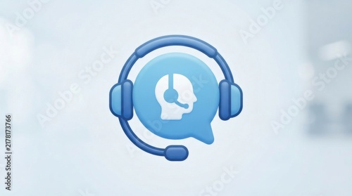 Blue customer support headset icon with a speech bubble symbol