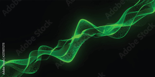 Futuristic Green Glowing Energy Wave on Black Background, Dynamic Fluid Light Ribbon, Abstract Technology Motion, Neon Digital Flow and Modern Design