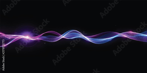 Minimal Purple and Blue Glowing Wave on Black Background, Clean Abstract Light Ribbon, Elegant Digital Motion, Modern Technology and Presentation Design