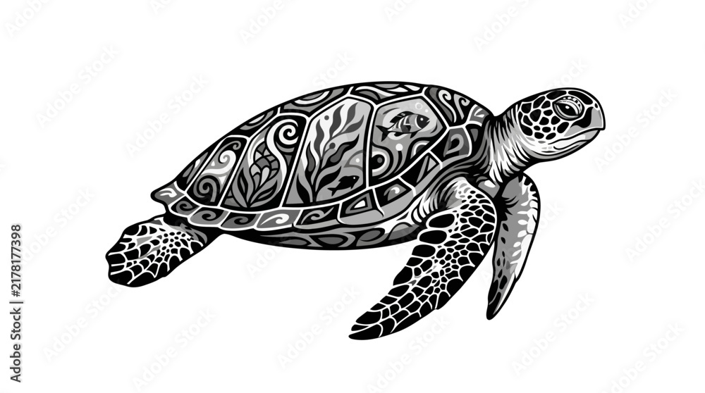 Fototapeta premium Intricate Sea Turtle Illustration With Detailed Shell Patterns
