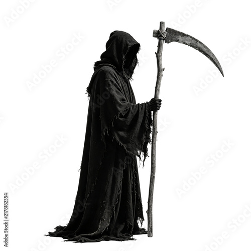 Fotografía Grim Reaper holding a scythe isolated on png background for Halloween horror con