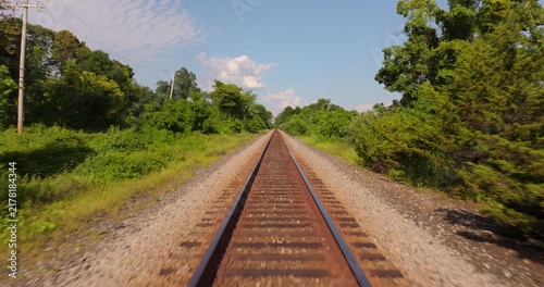 Down train tracks along the Hudson River in New York