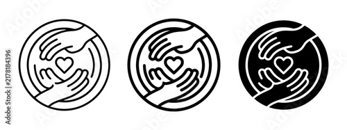 Hands Protecting Heart Icons, Care Symbols, Love and Support Graphics