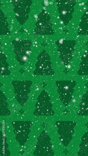 Christmas Trees Vertical Loop Background 4K. Green Sparkle Snow Motion for Social Media Story and Reels 9:16.