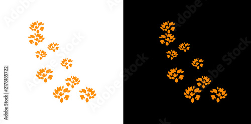 Orange autumn falling leaves on alpha and black background for game developers who need stylized foliage particle assets.