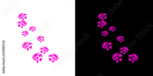 Pink stylized falling leaves on alpha and black background perfect for vibrant fantasy game environmental design assets.