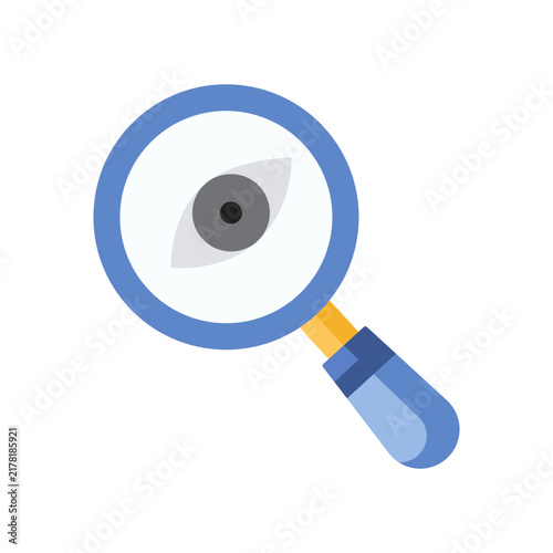 Magnifying glass with eye icon for search and inspection concept.