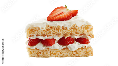Strawberry Cream Layer Cake Slice with Fresh Strawberries Isolated on Transparent Background PNG