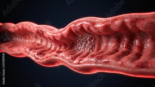 3D Animation of Internal Mucosa Wall Developing Severe Blisters and Inflammation