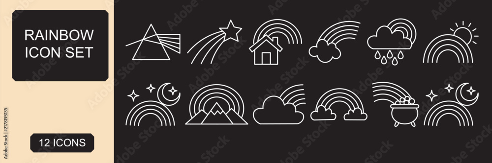 Obraz premium Rainbow and Weather Line Icons Set Vector Background