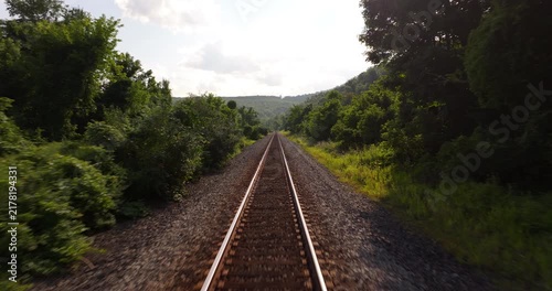 Down train tracks along the Hudson River in New York