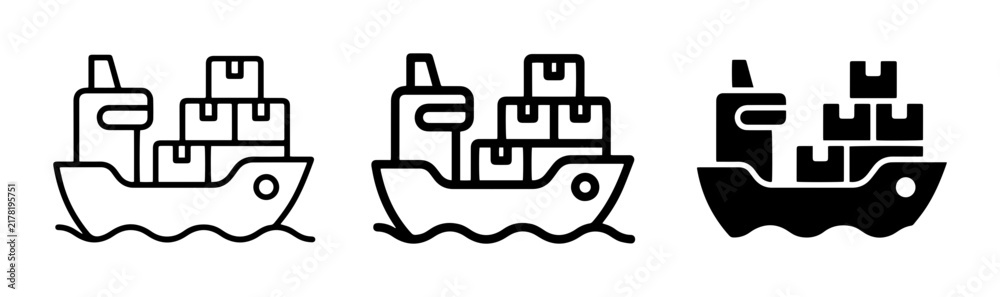 Obraz premium Cargo Ship Icons, Container Vessel Graphics, Freight Transport Vector Set