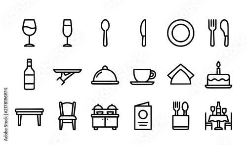 Obraz na płótnie Catering and Event Dining Black Outline Vector Icon Set