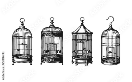 Bild auf Leinwand Hand Drawn Bird Cages Sketch Set
