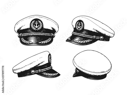 Fotografía Hand Drawn Captain Hats Sketch Set