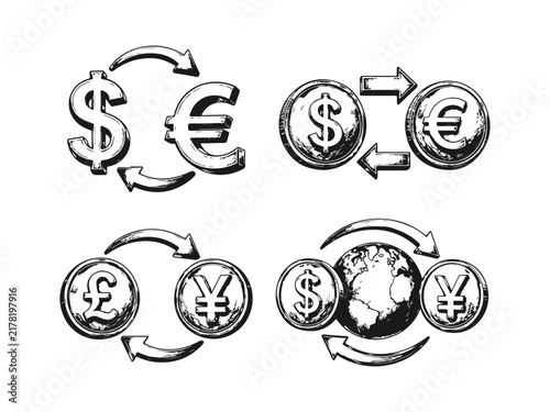 Hand Drawn Currency Exchange Sketch Set