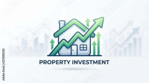 Property investment growth icon with a rising green arrow and house