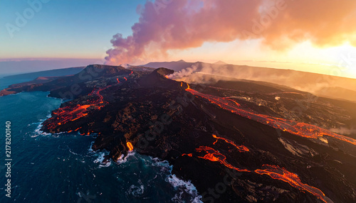 Fototapeta Dramatic volcanic landscape cinematic alien planet