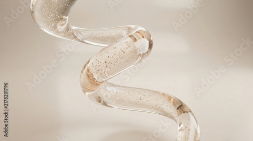 Swirling clear gel with bubbles on a neutral beige background cosmetic product texture